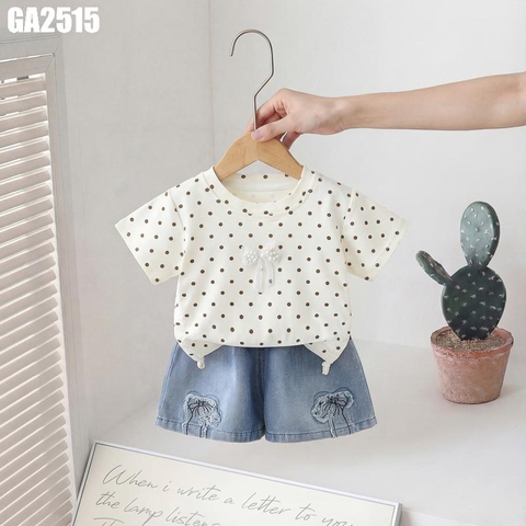 Set Áo Chấm Bi Quần Denim