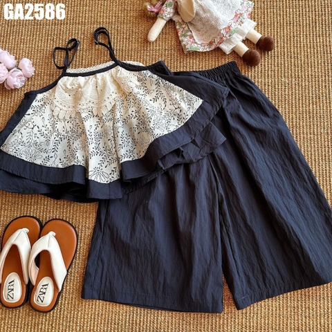 Set Áo 2 Dây Hoa Lá Quần Ống Rộng