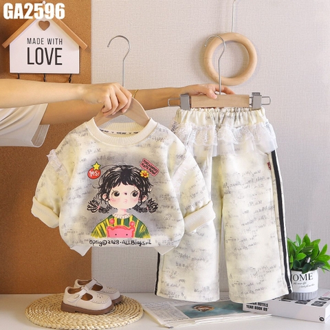 Set Áo Bé Gái Quần Sọc Váy Ren