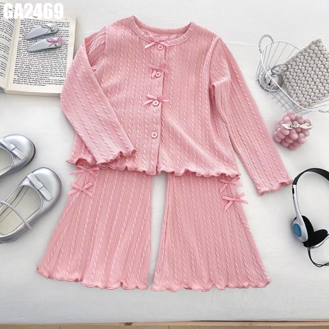 Set Áo Tay Dài Quần Loe Len Đính Nơ