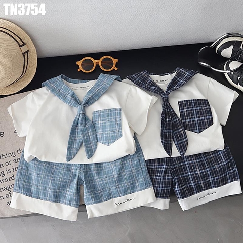 Set Áo Thủy Thủ Cổ Rời Quần Caro