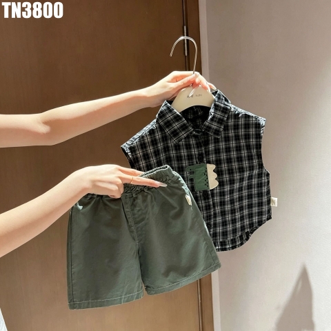 Set Áo Sơ Mi Caro Quần Túi Hộp Cún