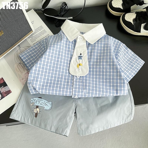 Set Áo Sơ Mi Caro Cà Vạt Kèm Quần
