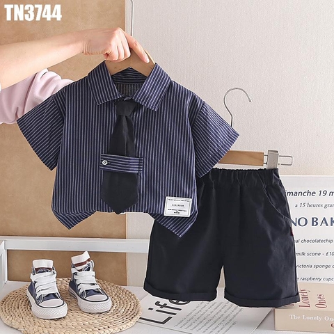 Set Áo Sơ Mi Sọc Cà Vạt Kèm Quần