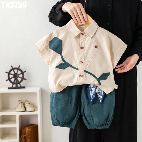 Set Áo Sơ Mi Hoa Quần Cài Khăn