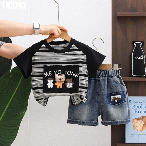 Set Áo Sọc Gấu Quần Denim