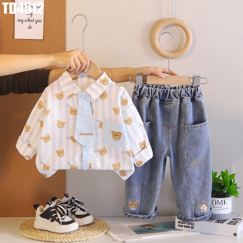 Set Áo Sơ Mi Sọc Họa Tiết Kèm Quần