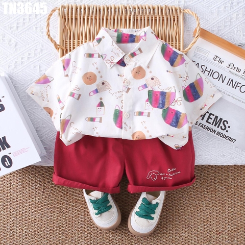 Set Áo Sơ Mi Họa Tiết Kèm Quần