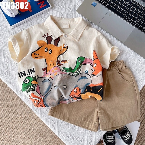 Set Áo Polo Động Vật Kèm Quần