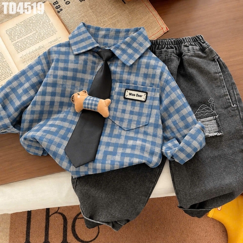 Set Áo Sơ Mi Caro Cà Vạt Capy Quần Denim
