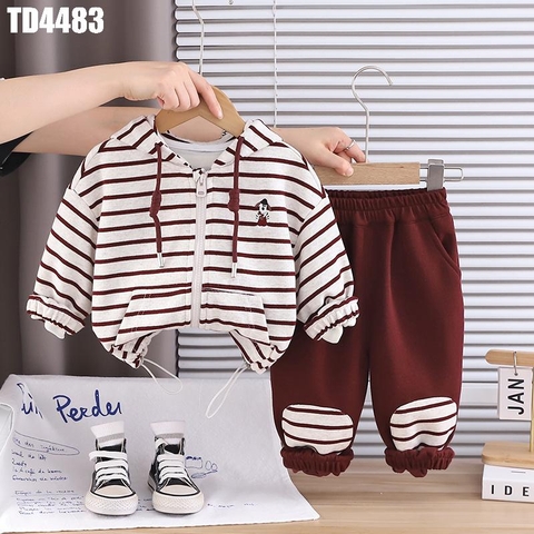 Set Khoác Sọc Tai Gấu Kèm Quần