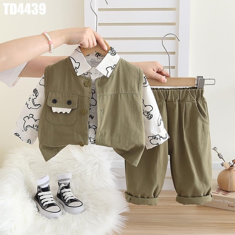 Set 3 Món Áo Sơ Mi Kèm Gile Khủng Long