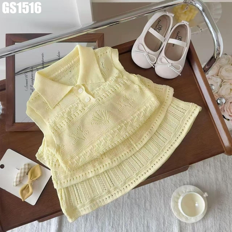 Set Áo Sát Nách Polo Váy Tầng Len