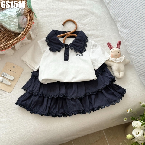 Set Áo Polo Cổ Ren Váy Tầng Ren