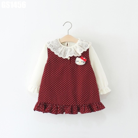 Set Áo Tay Dài Váy Chấm Bi