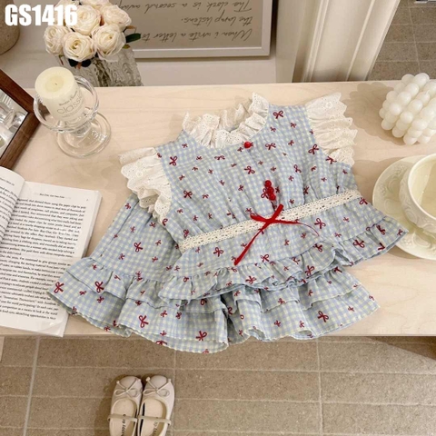 Set Áo Nơ Viền Ren Váy Nơ