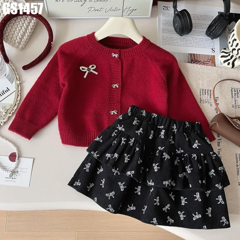 Set Áo Len Váy Tầng Nơ