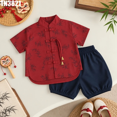 Set Áo Họa Tiết Nút Tàu Kèm Quần
