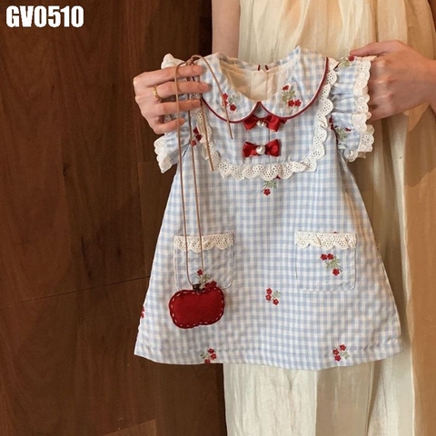 Váy Caro Hoa 2 Túi Viền Ren