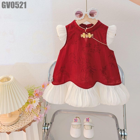 Váy Cổ Tàu Họa Tiết Voan