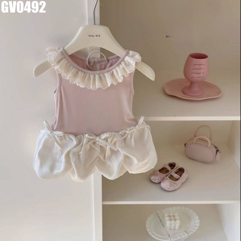 Váy Cổ Ren Đính Nơ