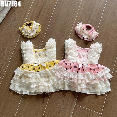 Set Body Váy Tầng Chấm Bi Ren Kèm Turban