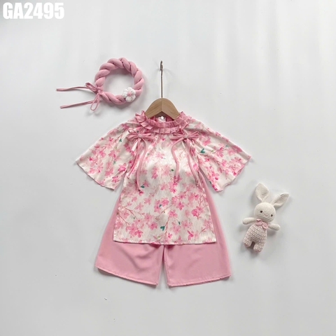 Set Áo Dài Cổ Bèo Hoa Kèm Mấn