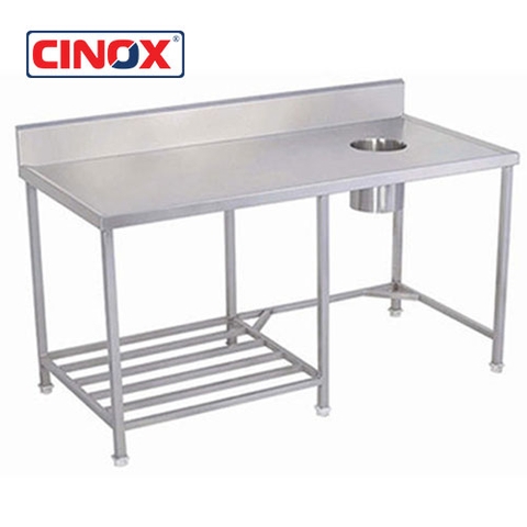 CINOX - BÀN INOX 2 TẦNG CÓ THÀNH VÀ LỖ XẢ RÁC