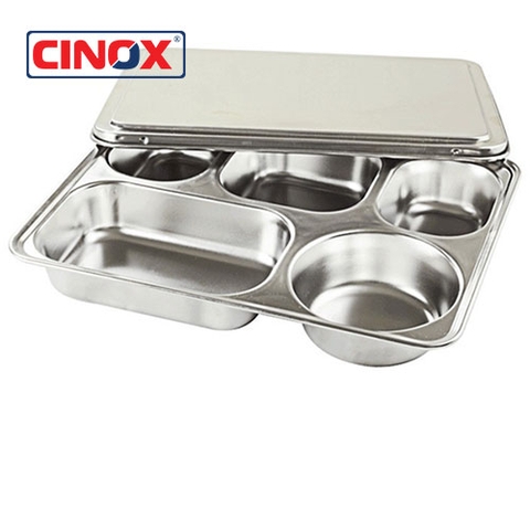 CINOX- KHAY ĂN INOX 5 NGĂN NẮP INOX