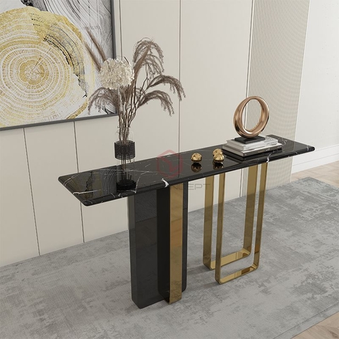 Bàn Console Mặt Đá Đen Chân Inox Xi Mạ Pvd Màu Vàng Cao Cấp - BTT31B