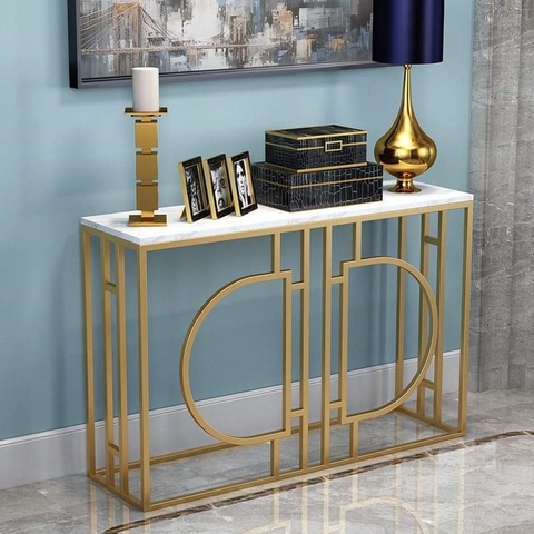 Bàn Console Wendy Đá Trắng Chân Sắt Vàng - BTT108.1