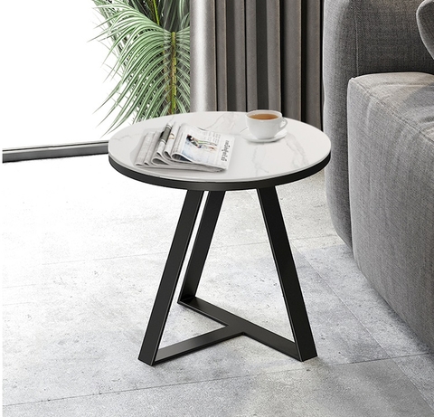 Bàn Góc Sofa Mặt Đá Trắng Chân Sắt Sơn Đen - BT151.1