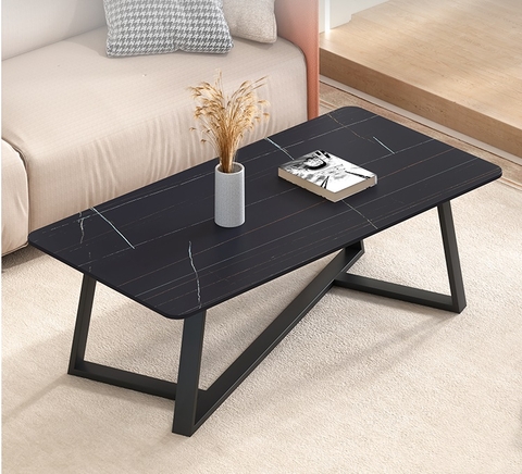Bàn Trà Chữ Nhật Mặt Bàn Ceramic Đen Chân Sắt Sơn Đen - BT308.2