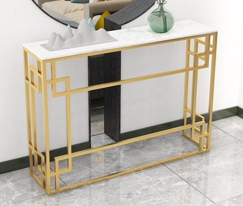 Bàn Console Paunili Đá Trắng Chân Sắt Vàng - BTT109.1