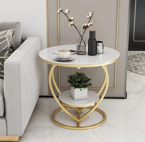 Bàn Góc Sofa Mặt Đá Chân Sắt Sơn Vàng Hình Trái Tim - BT154.1