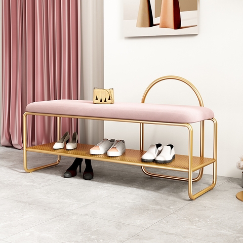 Ghế Ngồi Mang Giày Màu Hồng Chân Sắt Vàng - GMG10.1