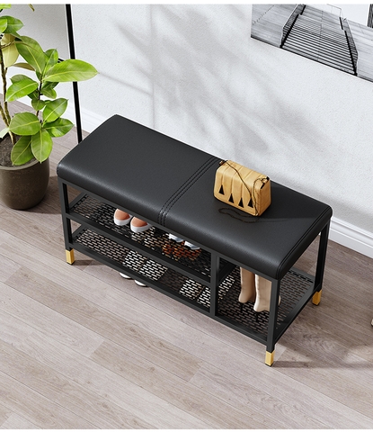 Ghế Ngồi Mang Giày Màu Đen Chân Sắt Đen - GMG13A.2