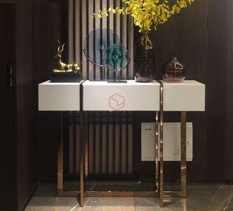 Bàn Console 4 Hộc Kéo Màu Trắng Chân Inox Xi Mạ Pvd Màu Vàng Hiện Đại Cao Cấp - BTT82