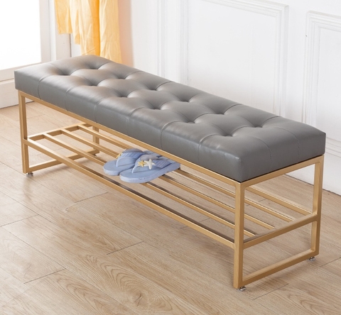Ghế Ngồi Mang Giày Màu Xám Chân Sắt Vàng - GMG06.2