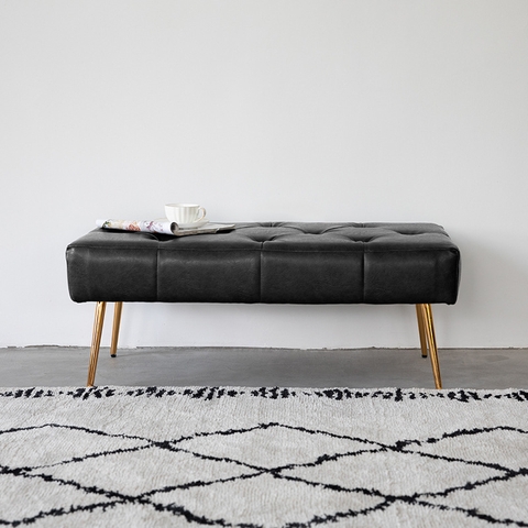 Ghế Ngồi Mang Giày Màu Đen Chân Sắt Vàng - GMG09.1