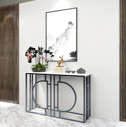 Bàn Console Wendy Đá Trắng Chân Sắt Đen - BTT108.3