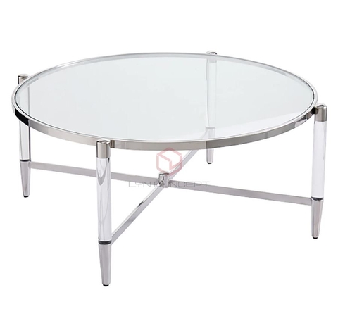 Bàn Trà Sofa Tròn Mặt Kính Trong Chân Inox Mạ Pvd Cao Cấp - BT34C