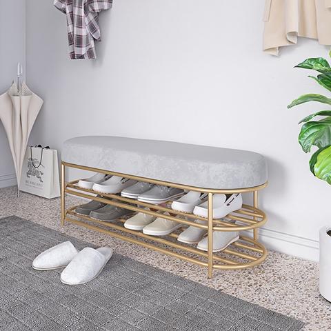 Ghế Ngồi Mang Giày Màu Xám Chân Sắt Vàng - GMG02C.3