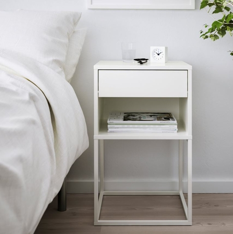 Tab Đầu Giường 1 Hộc Kéo Màu Trắng Chân Sắt Sơn Màu Trắng - TĐG37.1