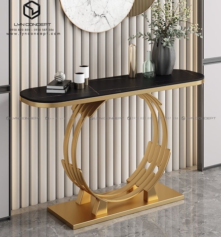 Bàn Console Mặt Ceramic Đen Chân Sắt Sơn Vàng - BTT119.2