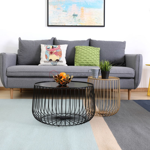 Bộ Đôi Bàn Trà Sofa Tròn Sắt Sơn Đen Và Vàng Hiện Đại - BT71AB