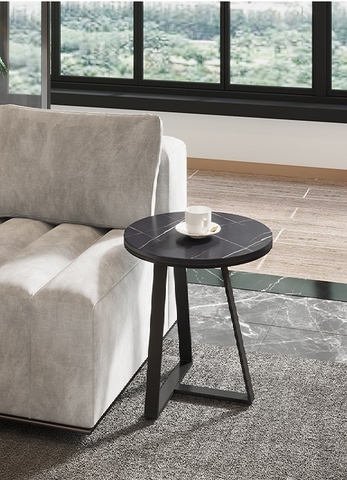 Bàn Góc Sofa Mặt Ceramic Đen Chân Sắt Sơn Đen - BT151.2