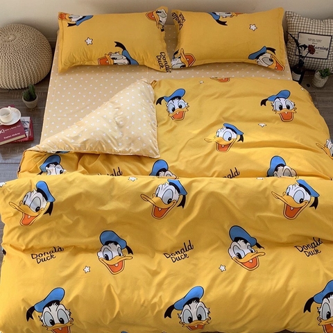 Bộ Chăn Ga Gối 5 Món Cotton Poly Hàn Quốc In Hình Vịt Donald Màu Vàng - CP61