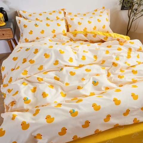 Bộ Chăn Ga Gối 5 Món Cotton Poly Hàn Quốc In Hình Vịt Màu Vàng - CP62