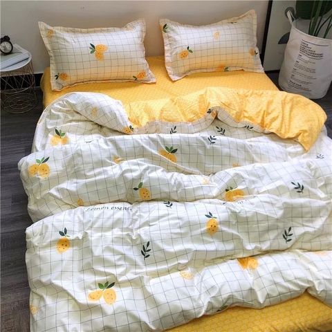 Bộ Chăn Ga Gối 5 Món Cotton Poly Hàn Quốc In Hình Caro Nhỏ Màu Vàng - CP63